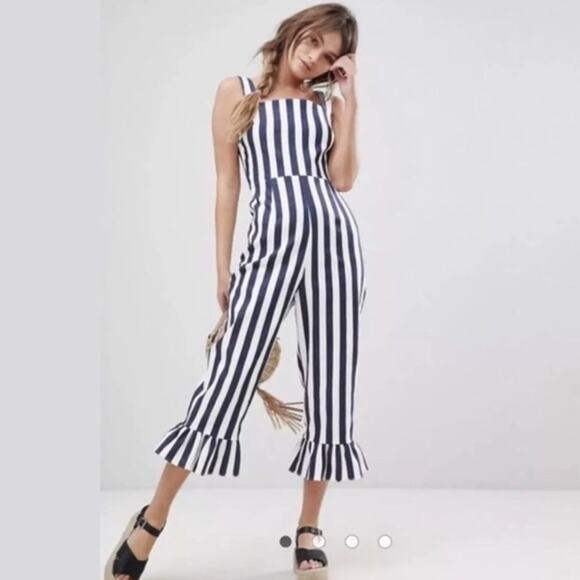 ASOS Stripe Pinny Jumpsuit with Frill Hem size 4 NWT - Picture 1 of 8